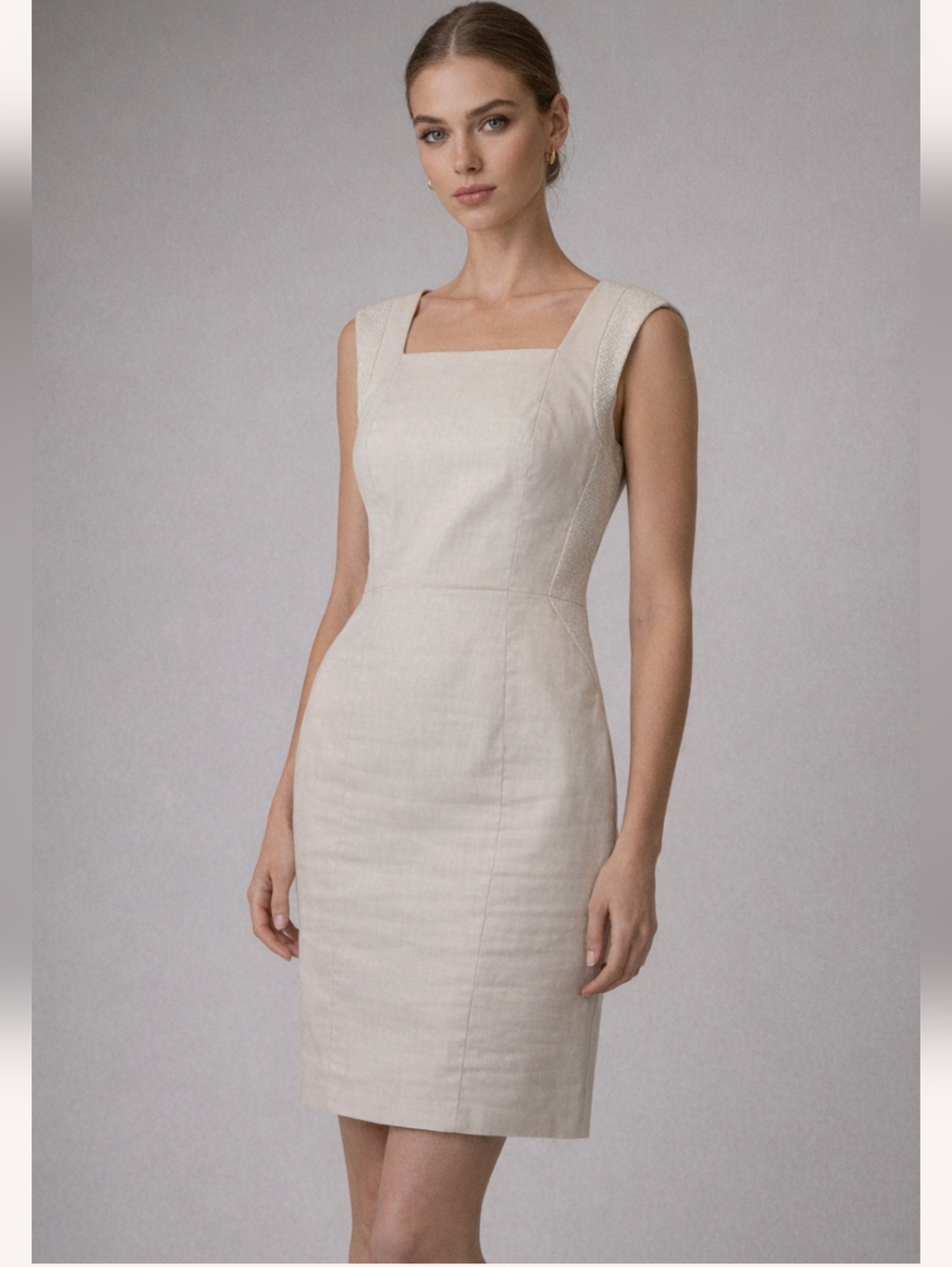 Judith & Charles linen blend ivory cream holiday party cocktail dress size 8